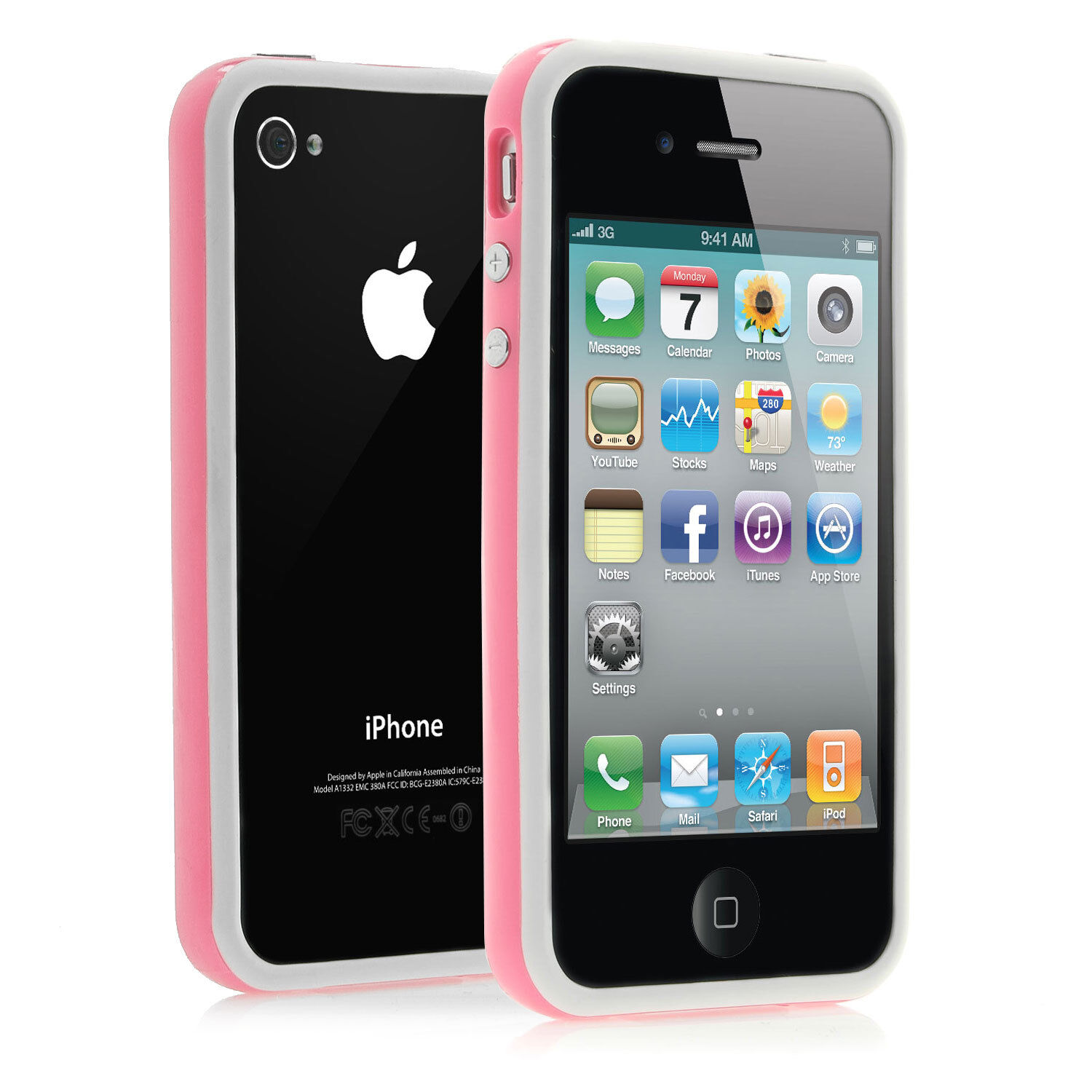 Apple iPhone 4 4s Bumper Silikon Schutz Hülle Case Cover Tasche - weiß rosa pink