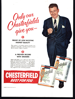 1954 CHESTERFIELD CIGARETTES & BUDWEISER BEER DOUBLE-SIDE VINTAGE PRINT AD 