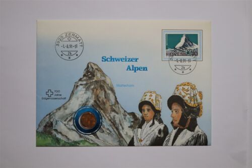 🧭 SWITZERLAND 1 RAPPEN 1986 COIN COVER B53 #524