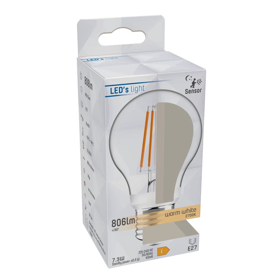 LED Birne Leuchtmittel E27 mit HF-Bewegungssensor 7W warmweiß Dämmerungssensor - Bild 3 von 4