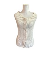 Vintage Hand-Knit Sleeveless Cardigan Vest Womens Snap Button Closure Sz M Rare