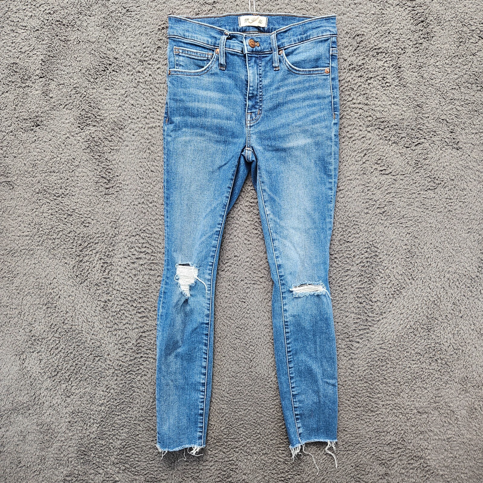 Madewell Womens Size 24 Blue 9 Inch Mid Rise Skinny Stretch Distressed Jeans