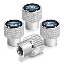 Ford Logo in Black on Silver Chrome Aluminum Tire Valve Stem Caps