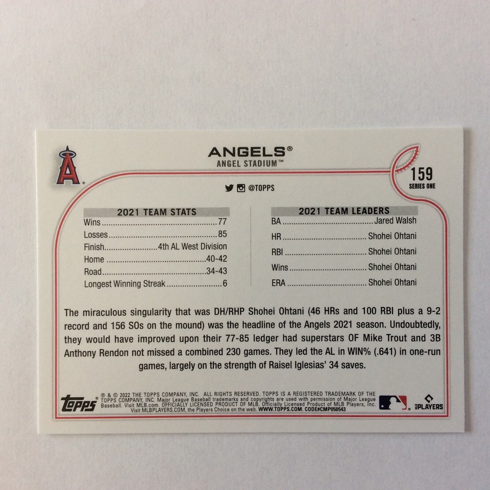 2022 Topps #159 Angels Team Card | eBay