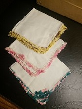Lot 3 Vintage Hankies Hand Crocheted Edges