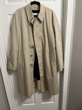 Vintage London Fog Mens Trench Coat Lined Size 42L Khaki W/ Dark Fur Lining