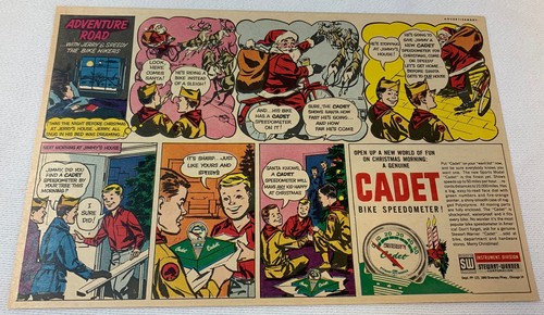 1963 Cadet Bike Speedometer cartoon ad ~ SANTA CLAUS AT CHRISTMAS