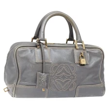 LOEWE Anagram Amazona 28 Hand Bag Leather Silver Gold Auth yk18578