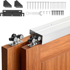 Bypass Sliding Door Hardware Kit, 4 Ft Aluminum Alloy Dual-Track Bypass Door Har