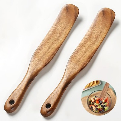 2 Pcs Teak Wooden Spatula for Sourdough - Multi-Purpose Mixing Spoon, Stirrin...