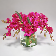 New Handmade Luxury Pink Orchid Silk Floral Arrangement in Round Glass Vase