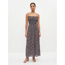 Madewell Smocked Maxi Dress Ditsy Floral Tie Strap Square Neck Black Red Size 4