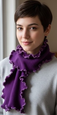 Artisan Crafted Wool Scarf, Purple & Lavender, Ruffle Edge, 50 IN, NWT $140MRP