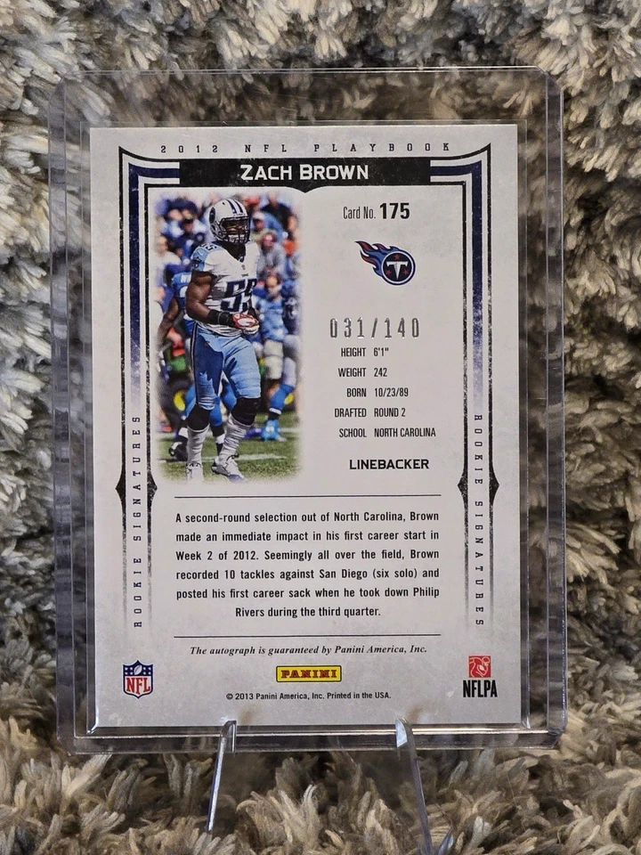2012 Panini Playbook Rookie Signatures #175 Zach Brown Rookie Auto RC /140 - Image 2 of 3