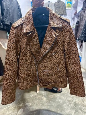 Leopard Print Biker Jacket   Faux Fur Animal Print Moto Coat for Men & Women