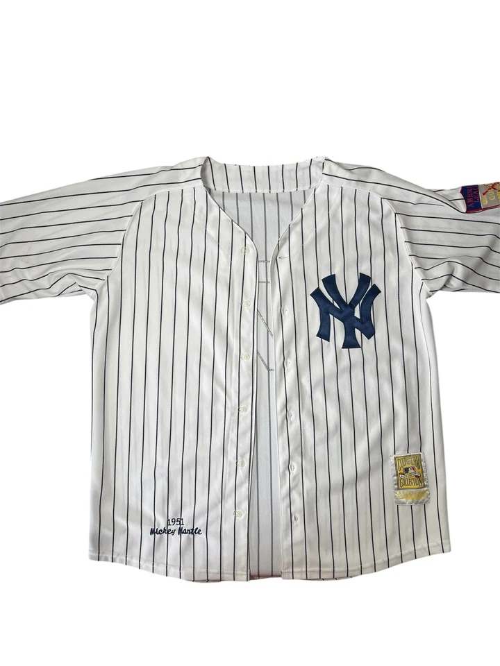 Camiseta deportiva Mickey Mantle 1951 New York Yankees clásica blanca a rayas mediana para hombre Foto 2 de 4