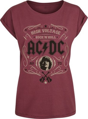 ACDC T-Shirt Damen High Voltage - Rock 'N' Roll burgund Band-Merch, Bands
