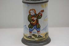 Antiker Fayence Krug Walzenkrug Zinndeckel 18. / 19. Jahrhundert