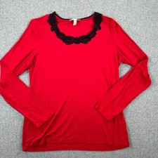 Soma Red Lace Collar Long Sleeve Pajama Top Women's Medium Red Comfort Lounge