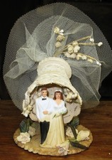 Vintage 40's Wedding Cake Topper Bride Groom in MARRIAGE BELL Hand Painted