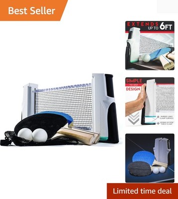 Table Tennis to Go Portable Ping Pong Set - Table Top Ping Pong Net + 2 Paddl...