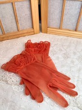 Vtg Gloves Sheer Orange Ruffled Lovely Approx Size Small 6 to 6.5