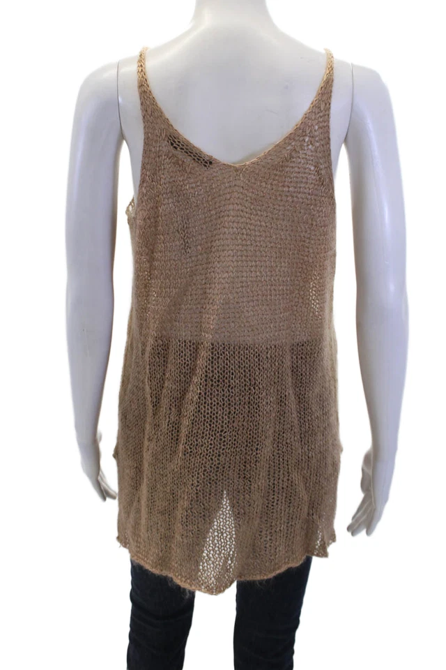 Camiseta sin mangas Donna Karan para mujer de punto abierto con cuello en V beige talla S Foto 3 de 4