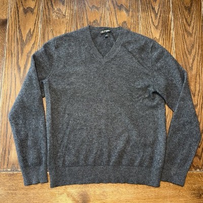 Neiman Marcus Men's 100% Pure Cashmere Gray V-Neck Sweater Size Large