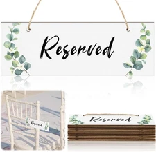 Thyle 12 Pcs Reserved Signs for Wedding Chairs Hanging green, white, black 