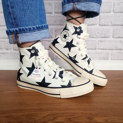  CONVERSE Chuck Taylor All Star Large Stars 7.5 Womens Shoes White Black A09898F