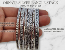 7 Pc Stack Bangles Set 925 Sterling Silver Handmade Women Jewelry