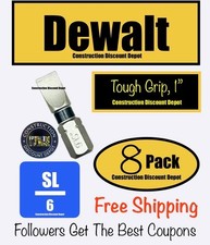 Small Pack Of 8 Dewalt Tough Grip IMPACT RATED 1" Bit Tips Slotted 6 SL6