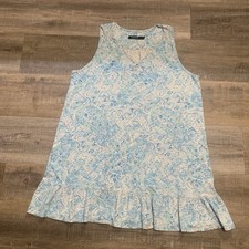 Lauren Ralph Lauren Blue Paisley Floral V-Neck Ruffled Hem Nightgown Large