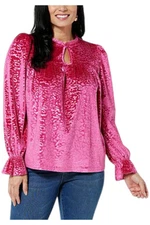 DG2 by Diane Gilman Women's Velvet Knit Puff-Sleeve Top Magenta