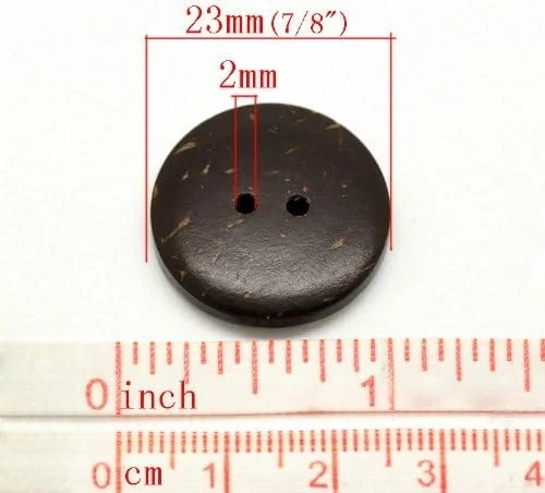 100pc 7/8" (23mm) Brown Coconut Shell 2 Holes Sewing Buttons - Image 2 of 3