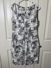 Talbots White & Black Silk Sheath Dress Sz 4 Palm Trees Tropical Classic