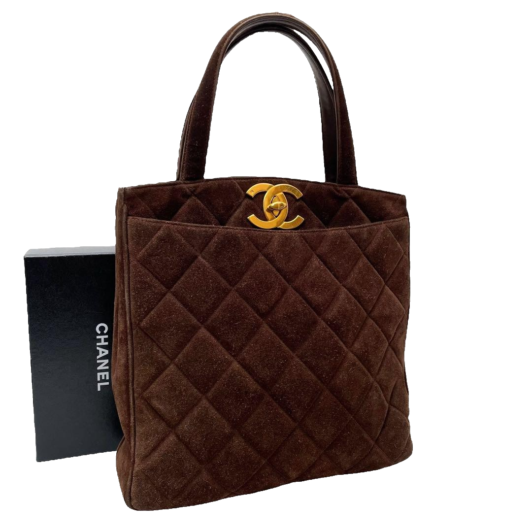 CHANEL Matelasse Brown Suede Leather Hand Tote Bag with Turnlock 28x30x44cm MMMi15