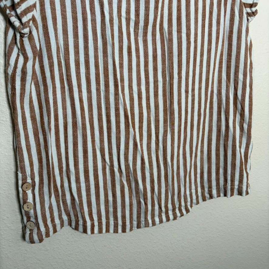 Camiseta informal Cynthia Rowley para mujer mediana marrón a rayas mezcla de lino Foto 4 de 4