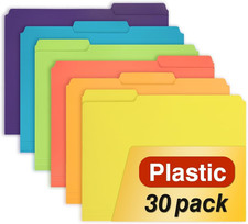 30 Pack Plastic File Folders Heavy Weight, Poly Colored File Folders 1/3-Cut Tab