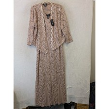 NEW Candalite Dress Set Women's L Tan Lace Sequin Maxi Jacket