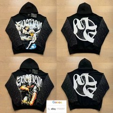 VINTAGE MIXED RHINESTONE EMOTION HOODED HOODIE SWEATSHIRT HIGH STREET PULLOVER
