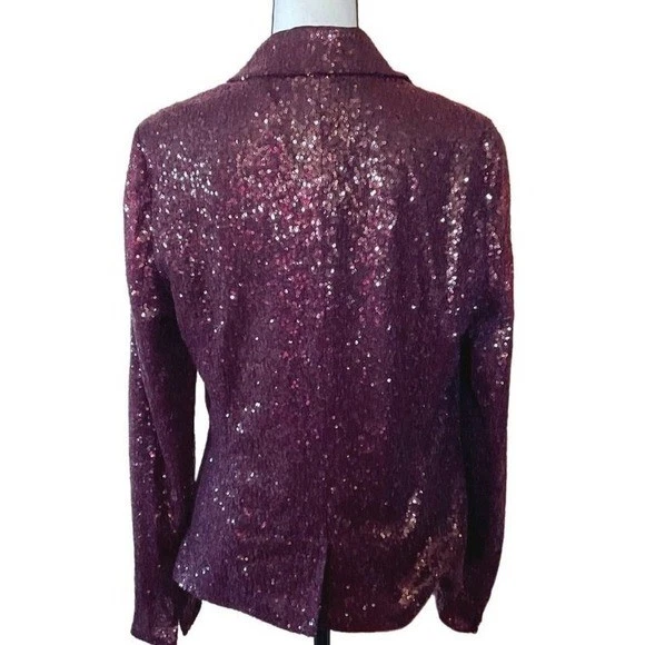 Blazer Chaqueta de Fiesta Lentejuelas Borgoña Frente Abierto Brillante Ocasión XL Foto 4 de 4