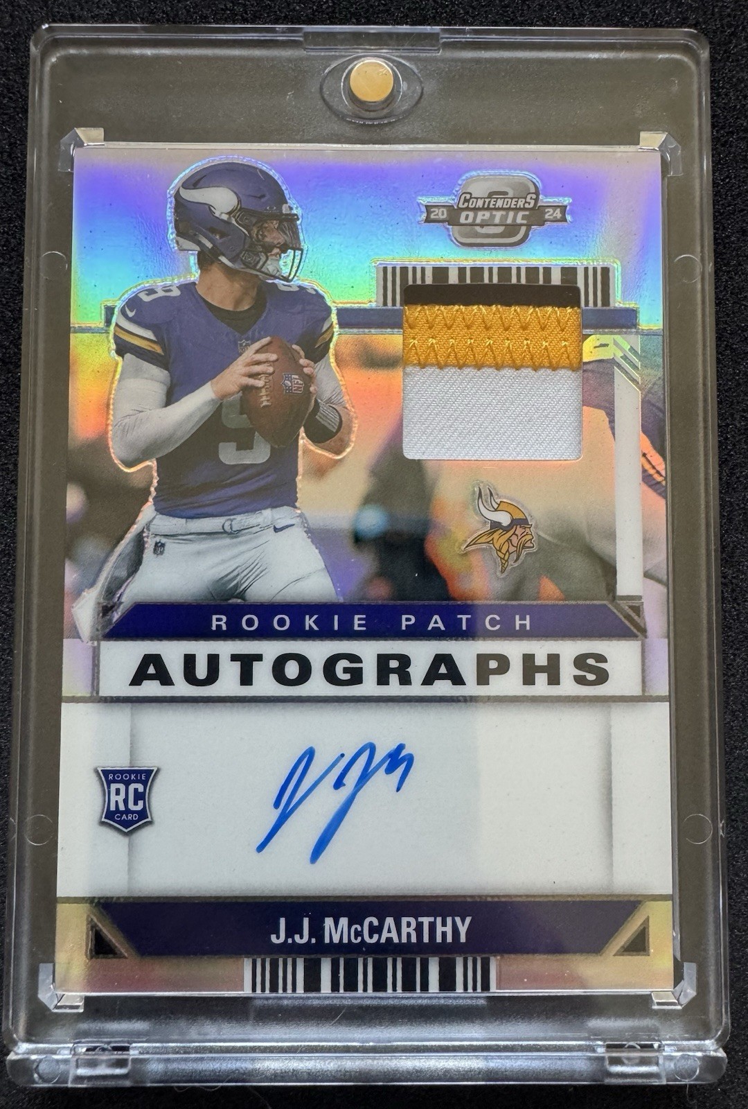 2024 PANINI CONTENDERS OPTIC JJ  MCCARTHY RPA 3 COLOR PATCH /75 VIKINGS