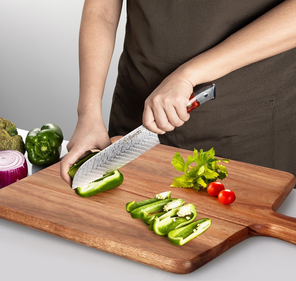 Large Acacia Wood Cutting Board with Handle 17x13 inch Charcuterie