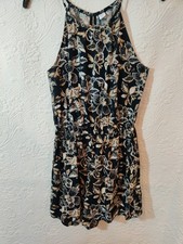 Old Navy Black Cream Floral Halter One Piece Summer Holiday Romper W Pockets