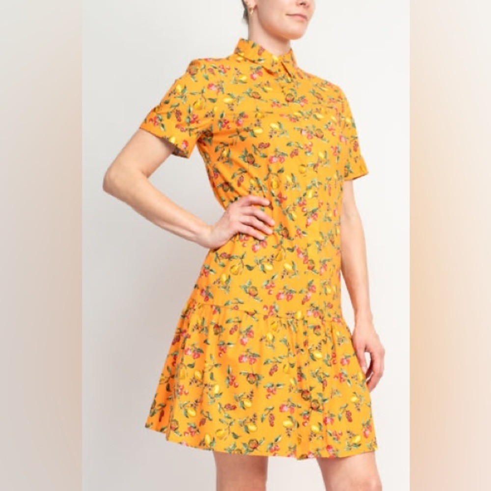 Donna Morgan Collared High Neck Button Down Short SleeveCotton Blend Dress #B18