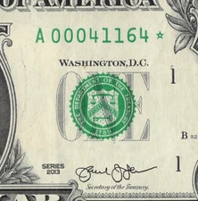 Olive Hill/West Liberty Zip 41164 Triple Double One Dollar Bill CU A00041164*