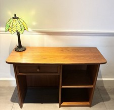 Mid Century Teak Desk, Dressing Table - Solid Wood Vintage Retro Storage Shelves