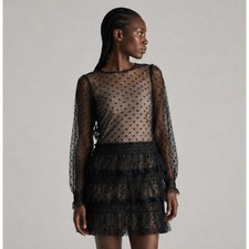 Red Valentino by Valentino Dress Womens IT 48/US 12 Black Tulle Tiered Dot Mini