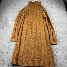 Sabrina Lauren Cable Knit Sweater Dress Womens Medium Mustard